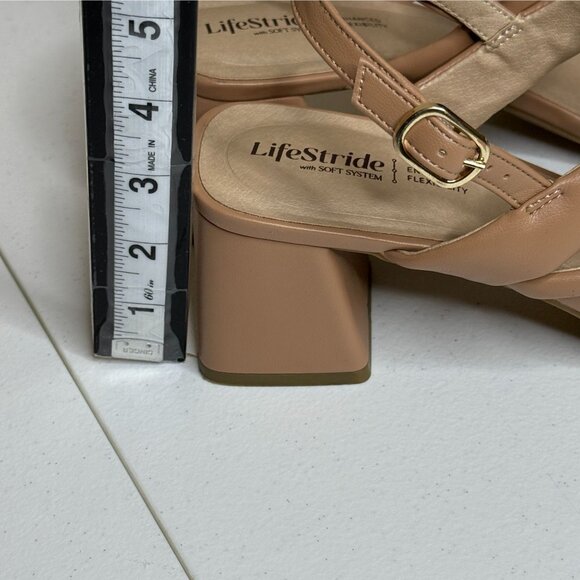 LifeStride Sandals Womens 10 Tan Block Heel Strappy Slingback Comfort Nude Shoes - Picture 9 of 9